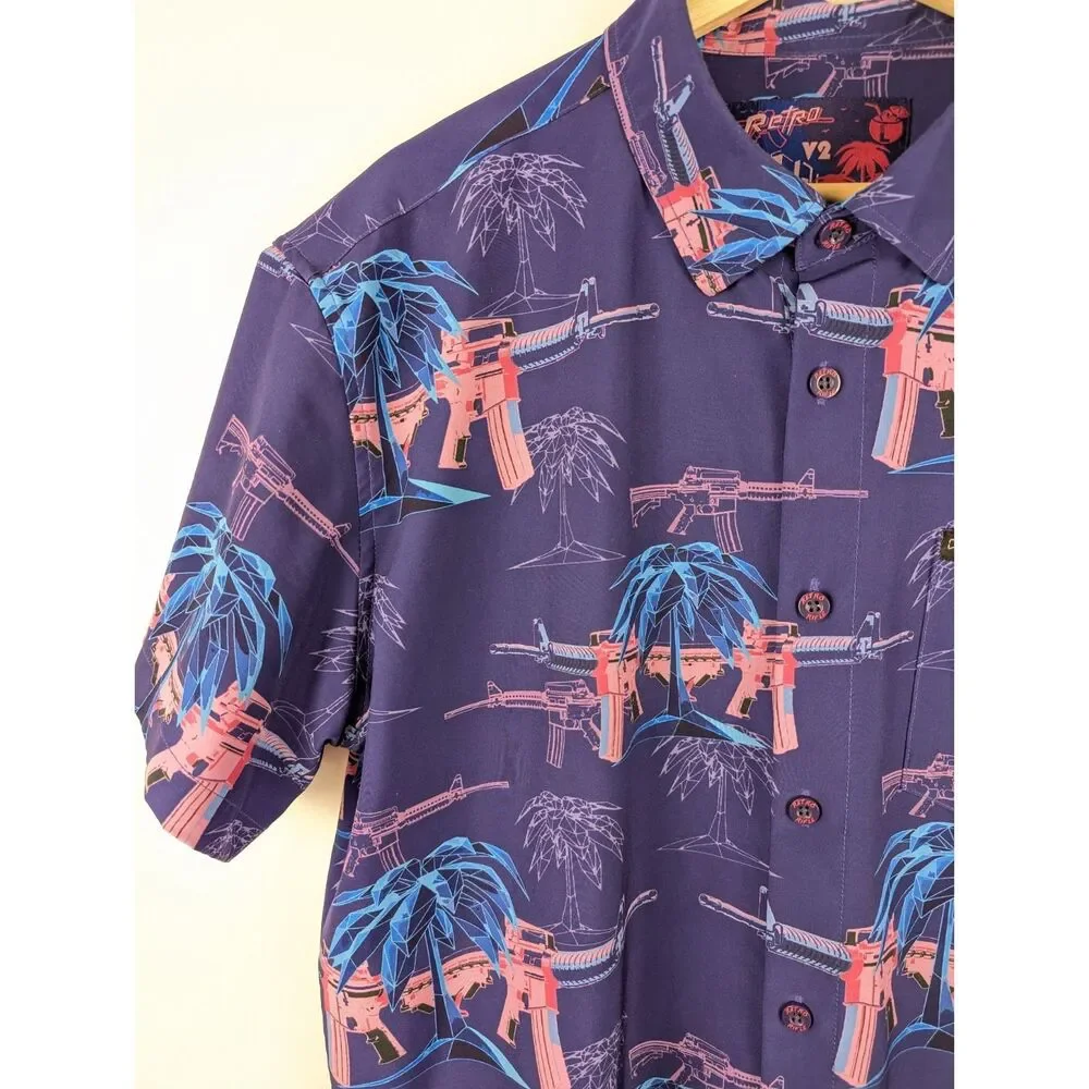 RETRO RIFLE Palm V2 Mens Size Large Purple Short Sleeve Button Down Shirt RARE - Picture 3 of 7